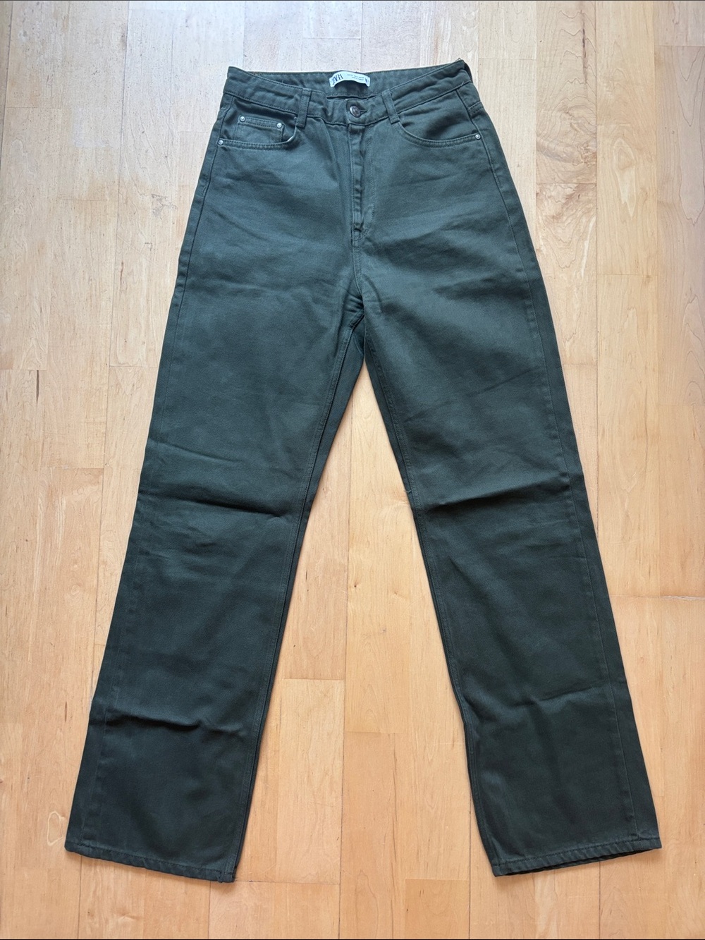 Dark Green Straight-Leg Jeans